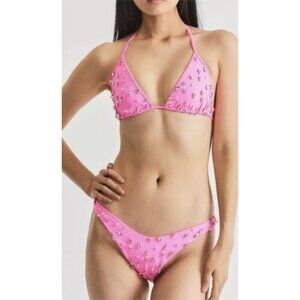 LOVESHACKFANCY Medora Bikini Set in Pink Lady Size Medium NWOT